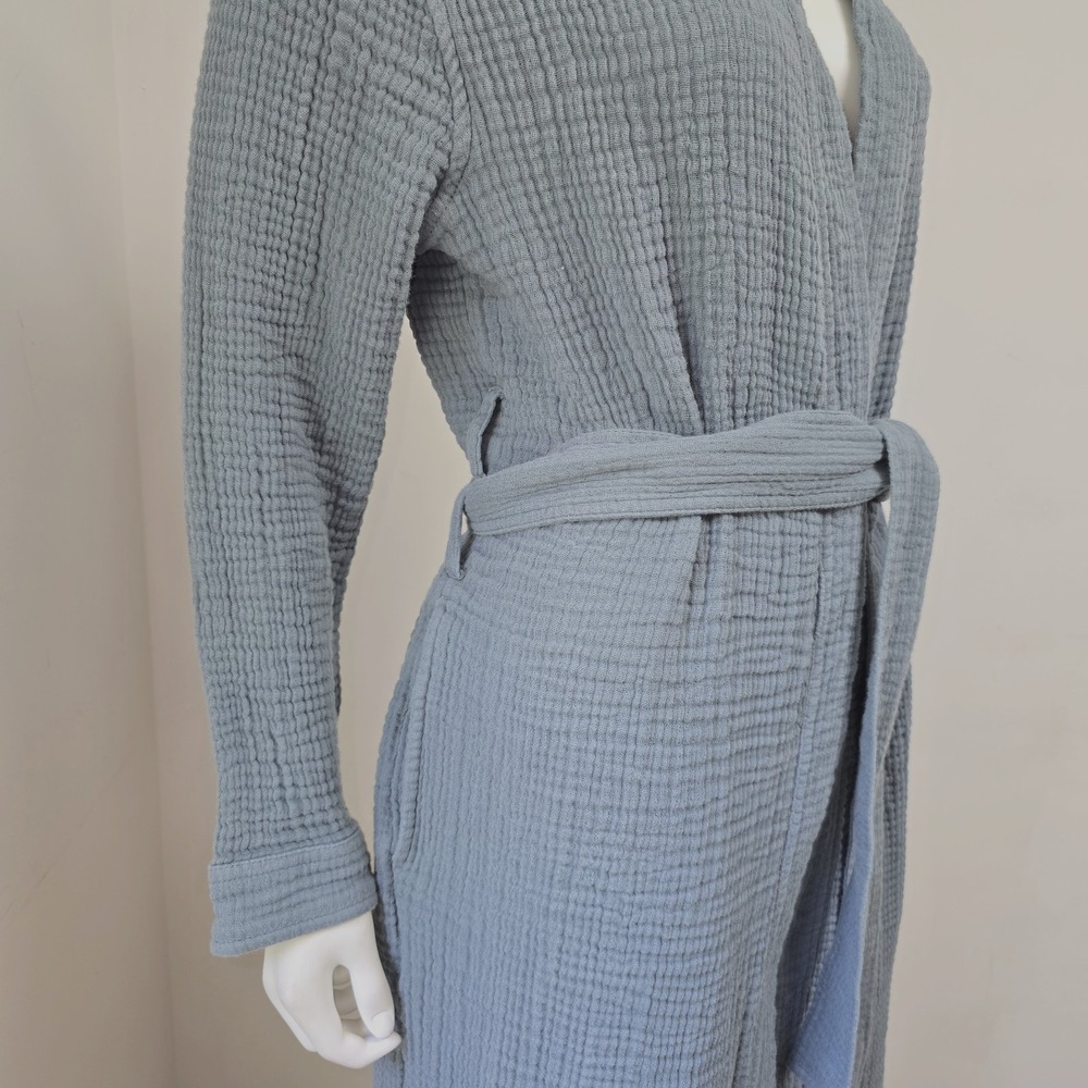 Boll & Branch Dream Robe M 100% Organic Cotton Mineral Unisex Pockets Lounge - Picture 5 of 10